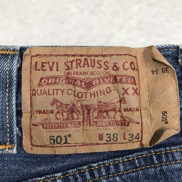 Y2K LEVIS 501 Jean Men 36X32 (38/34 tag) Button Fly Medium Wash Straight Leg - Picture 11 of 16